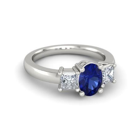Anello ovale in oro bianco 14 carati con diamanti e zaffiro di Ceylon da 2.25 ct taglio princess - harrychadent.it