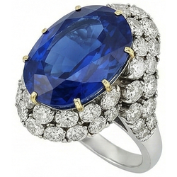Anello ovale in oro bianco 14k con zaffiro blu dello Sri Lanka e diamanti, 7 ct
