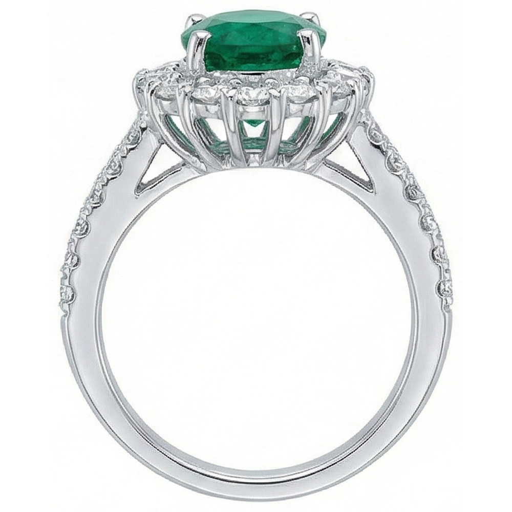 Anello ovale in pietra preziosa verde smeraldo diamante oro bianco 2,50 carati 14K