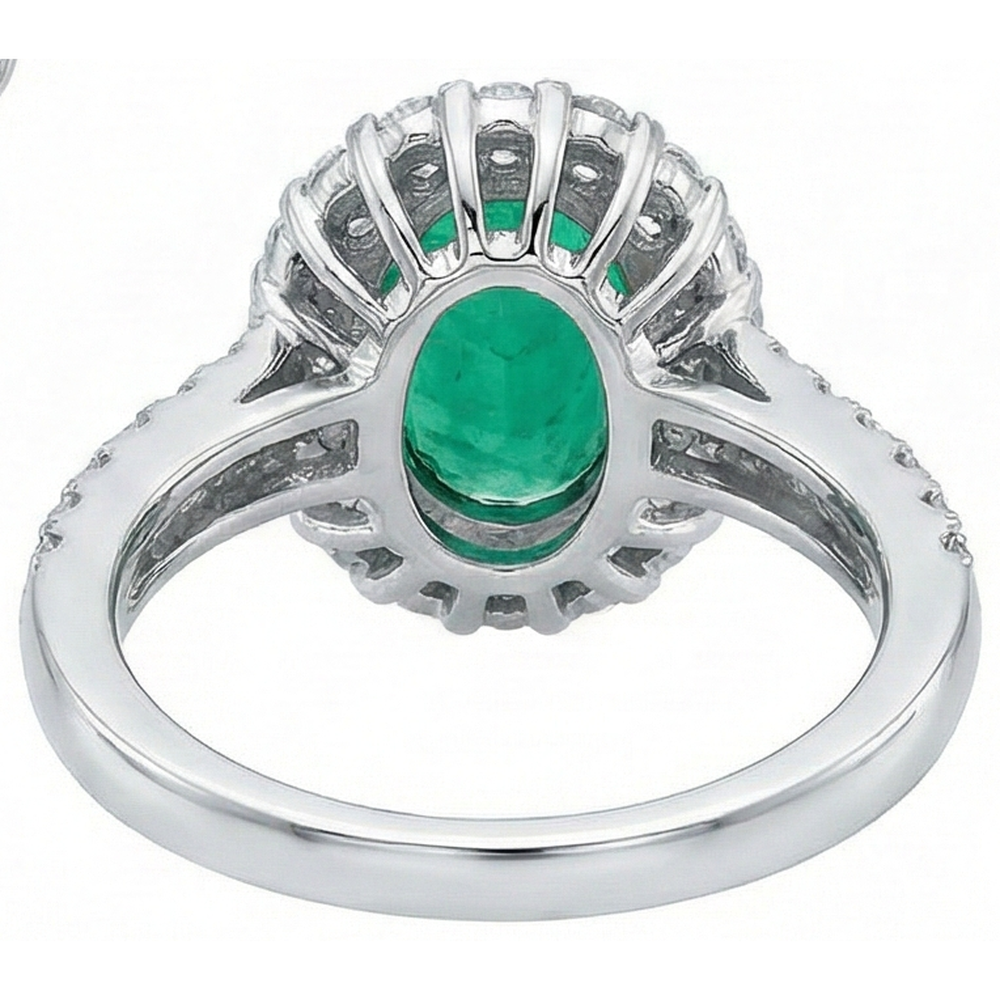 Anello ovale in pietra preziosa verde smeraldo diamante oro bianco 2,50 carati 14K