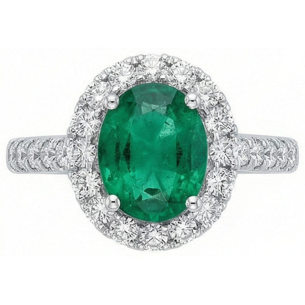 Anello ovale in pietra preziosa verde smeraldo diamante oro bianco 2,50 carati 14K