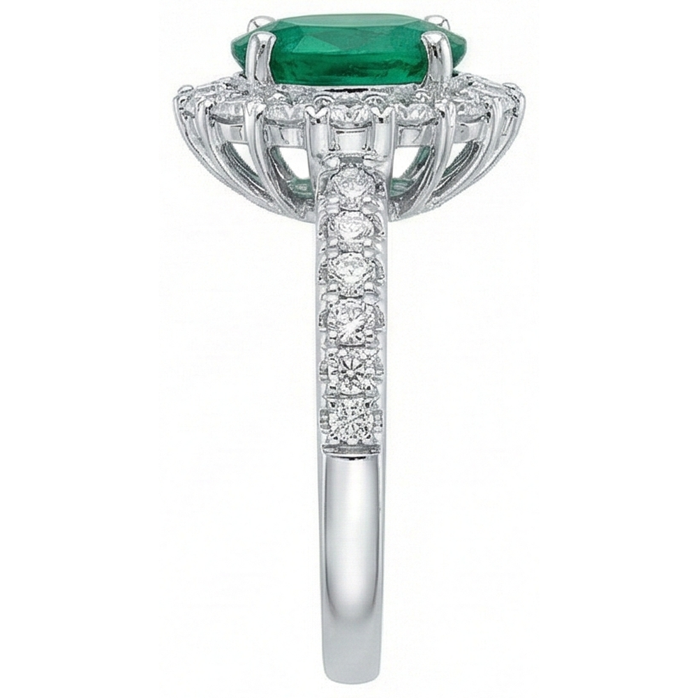 Anello ovale in pietra preziosa verde smeraldo diamante oro bianco 2,50 carati 14K