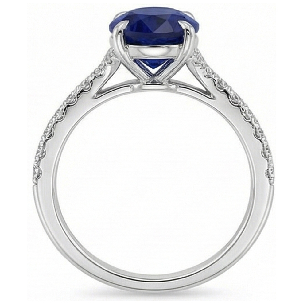 Anello ovale in pietra preziosa zaffiro blu intenso con gioielli accenti 3.75 carati