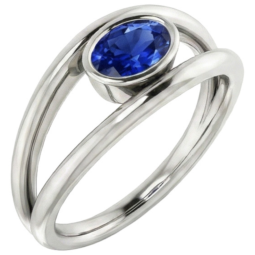 Anello ovale solitario 2 carati castone con zaffiro blu Ceylon oro 14K