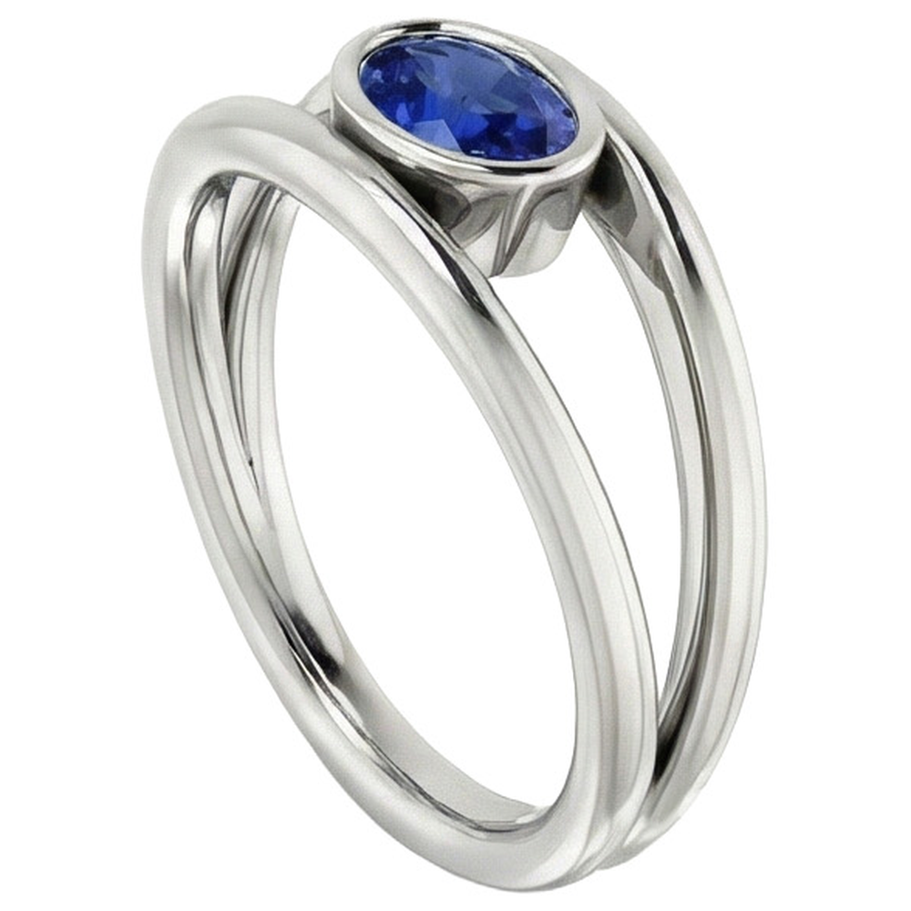 Anello ovale solitario 2 carati castone con zaffiro blu Ceylon oro 14K