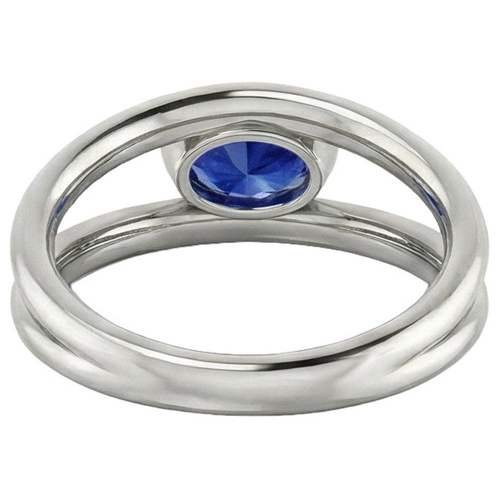 Anello ovale solitario 2 carati castone con zaffiro blu Ceylon oro 14K