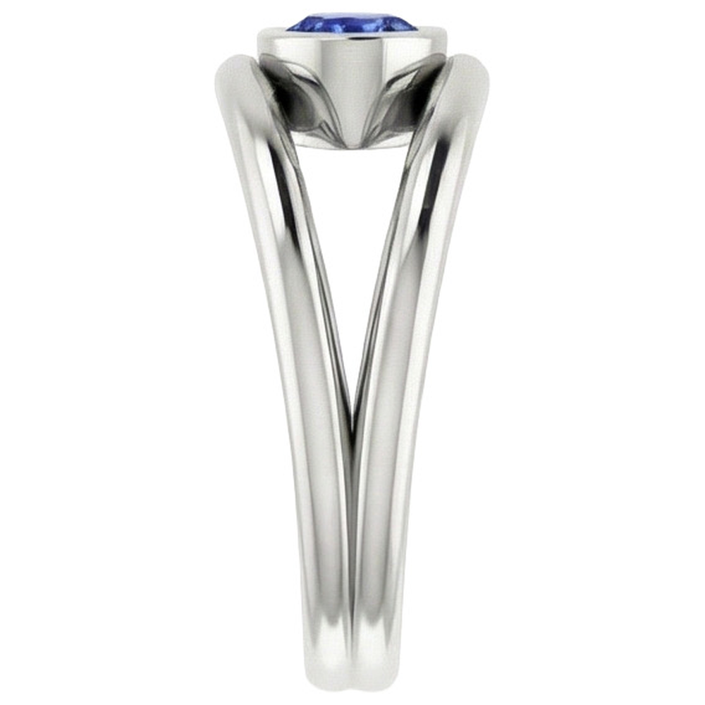 Anello ovale solitario 2 carati castone con zaffiro blu Ceylon oro 14K
