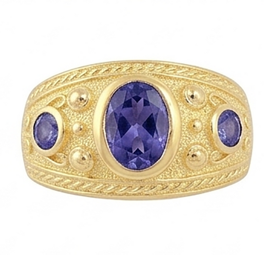 Anello ovale zingara zaffiro viola dello Sri Lanka 3 carati oro giallo 14K