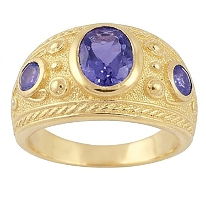 Anello ovale zingara zaffiro viola dello Sri Lanka 3 carati oro giallo 14K
