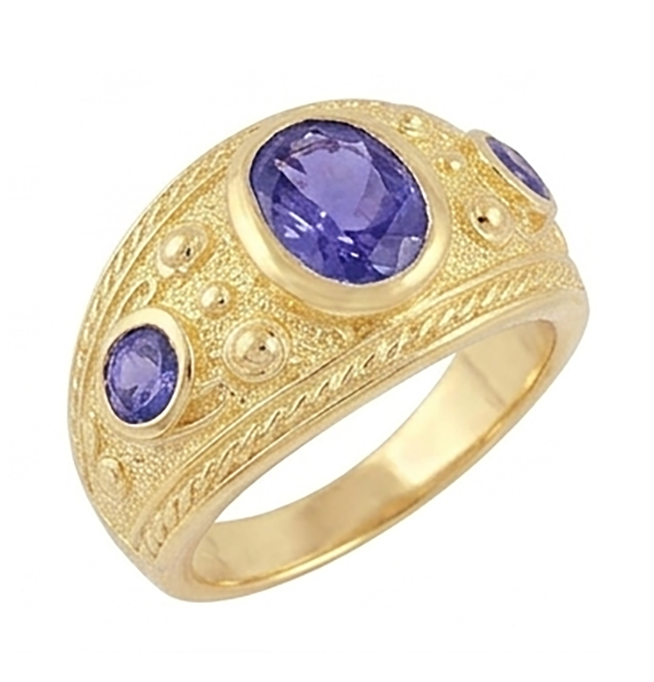 Anello ovale zingara zaffiro viola dello Sri Lanka 3 carati oro giallo 14K