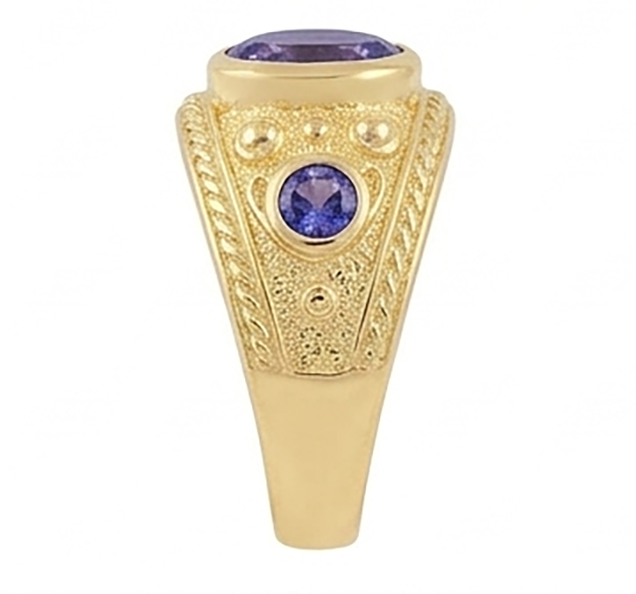 Anello ovale zingara zaffiro viola dello Sri Lanka 3 carati oro giallo 14K