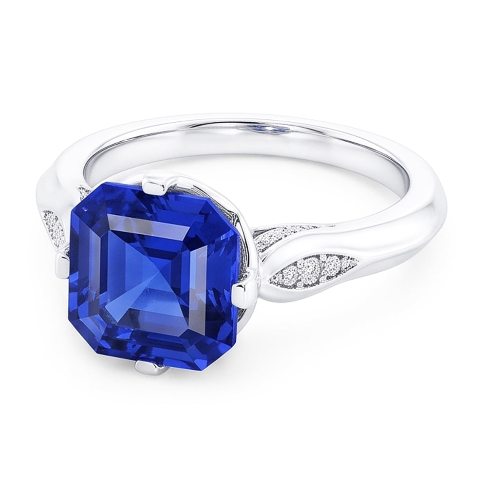Anello per l'anniversario con zaffiro taglio Asscher da 3 carati, diamante rotondo in oro 14K