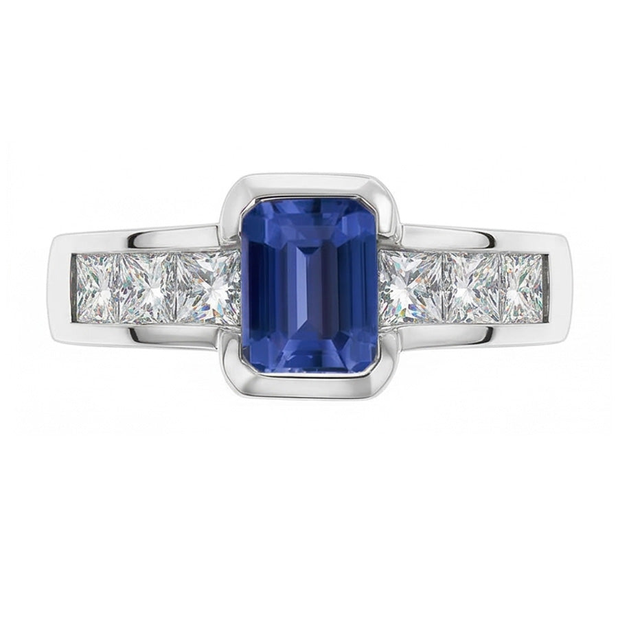 Anello principessa con diamanti. lingotto d'oro. 2.50 carati. smeraldo. zaffiro di Ceylon