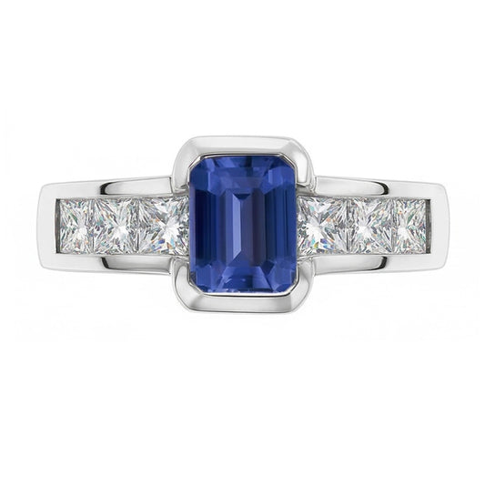 Anello principessa con diamanti. lingotto d'oro. 2.50 carati. smeraldo. zaffiro di Ceylon