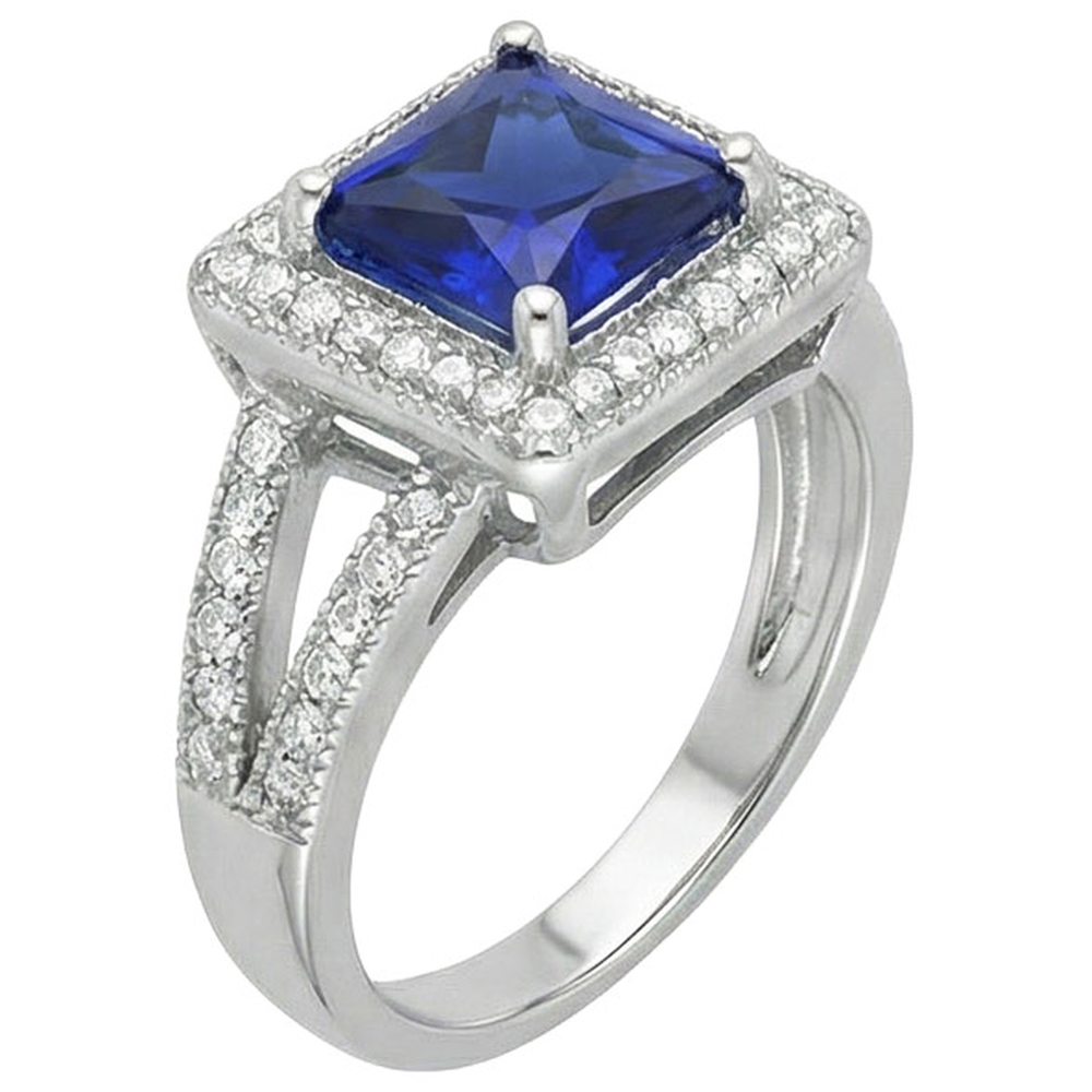 Anello principessa con zaffiro dello Sri Lanka taglio rotondo 3,56 carati WG 14K