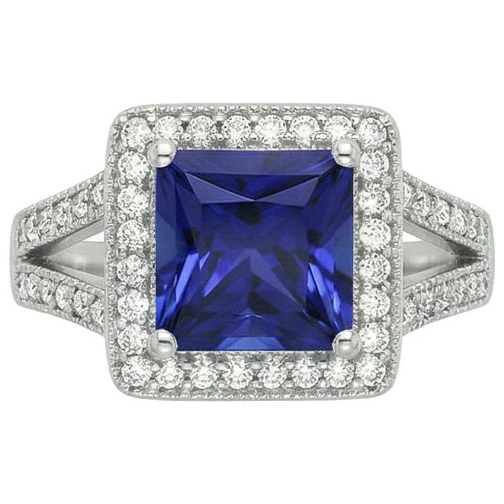 Anello principessa con zaffiro dello Sri Lanka taglio rotondo 3,56 carati WG 14K