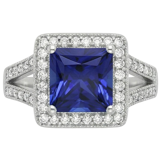Anello principessa con zaffiro dello Sri Lanka taglio rotondo 3,56 carati WG 14K