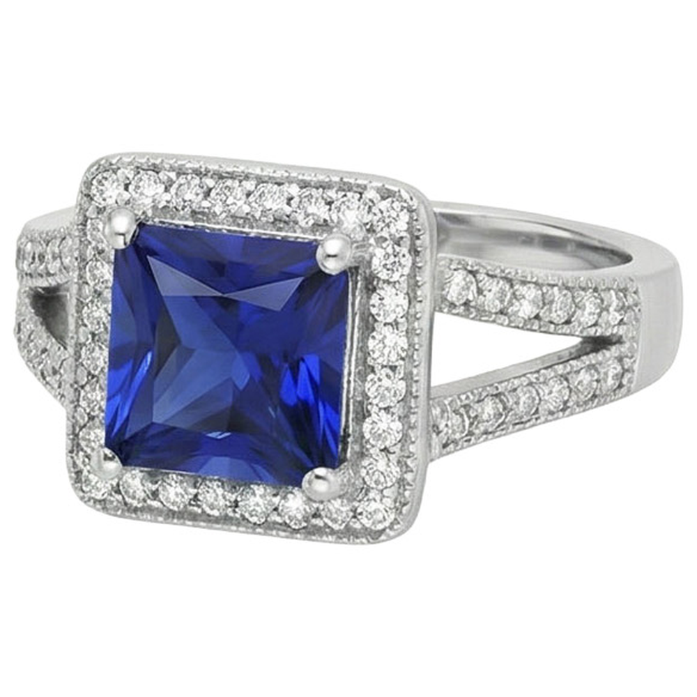 Anello principessa con zaffiro dello Sri Lanka taglio rotondo 3,56 carati WG 14K