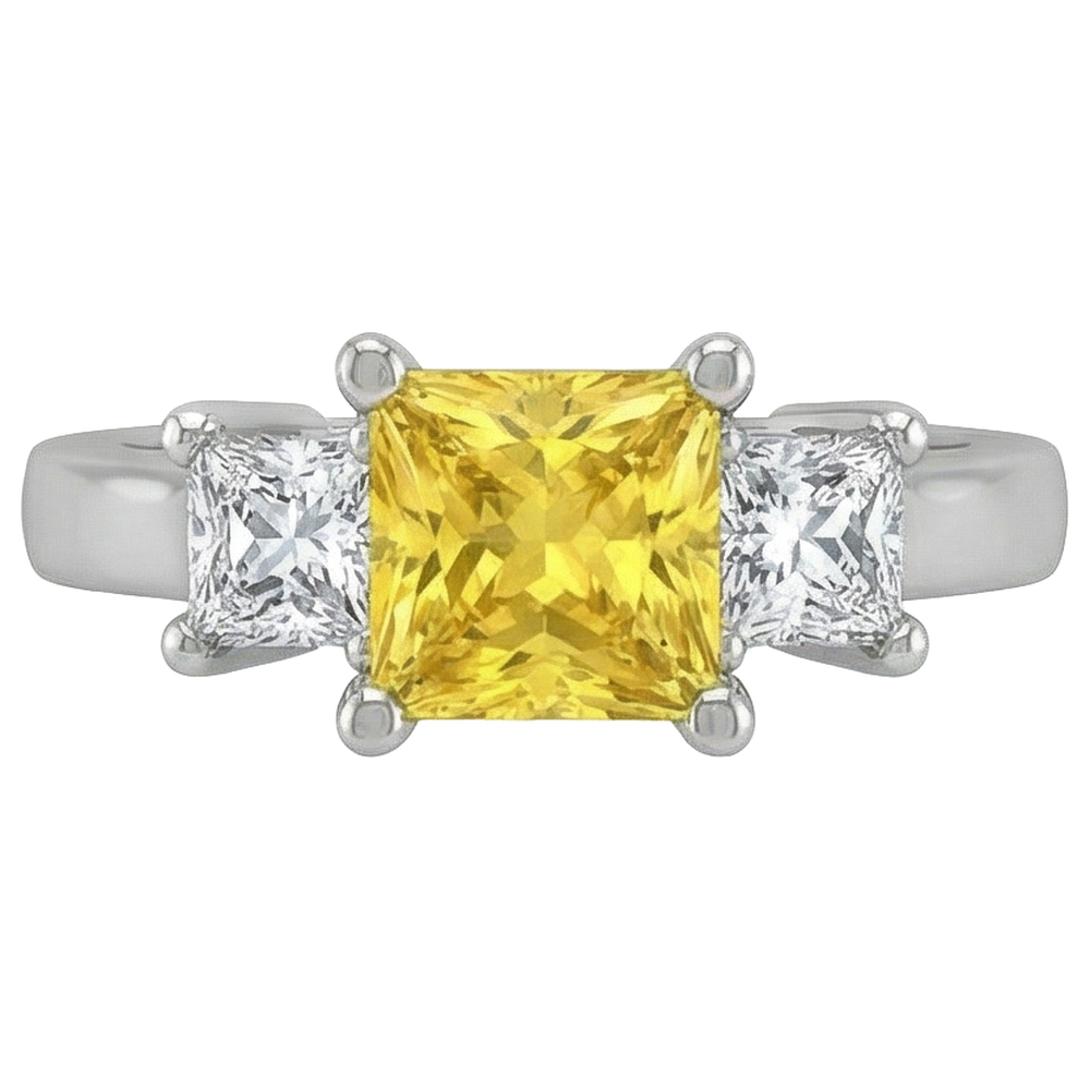 Anello principessa con zaffiro giallo diamante 5 carati 3 pietre oro bianco 14K