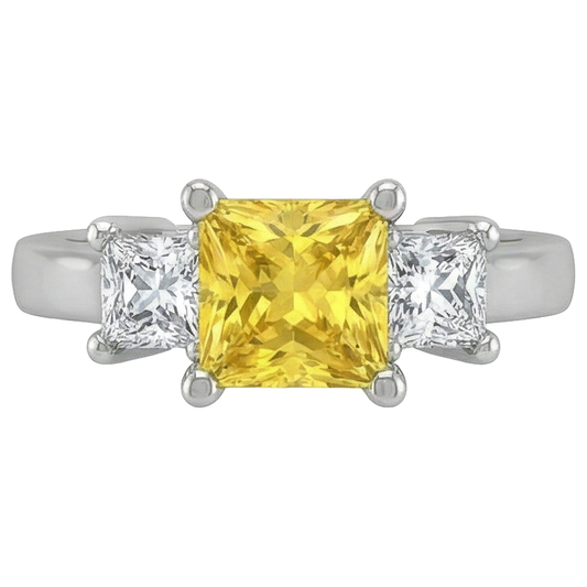Anello principessa con zaffiro giallo diamante 5 carati 3 pietre oro bianco 14K