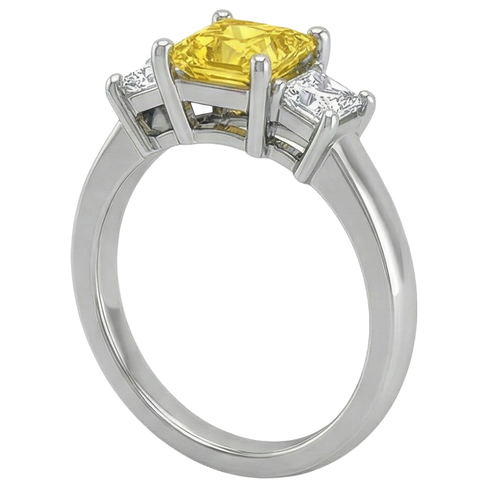 Anello principessa con zaffiro giallo diamante 5 carati 3 pietre oro bianco 14K