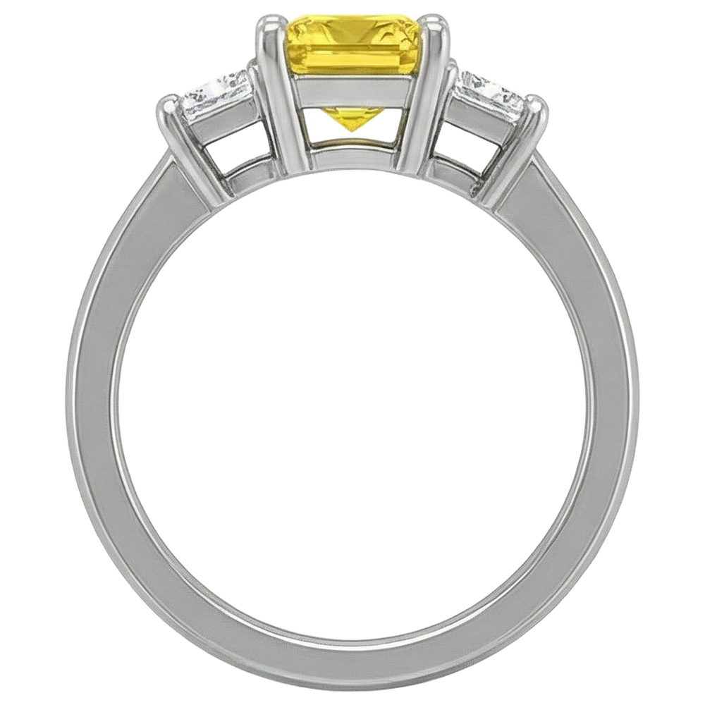 Anello principessa con zaffiro giallo diamante 5 carati 3 pietre oro bianco 14K