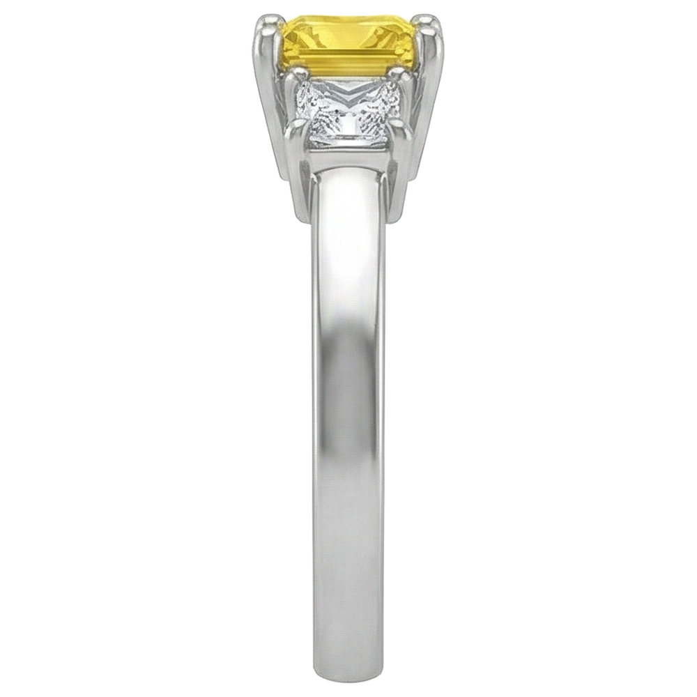 Anello principessa con zaffiro giallo diamante 5 carati 3 pietre oro bianco 14K