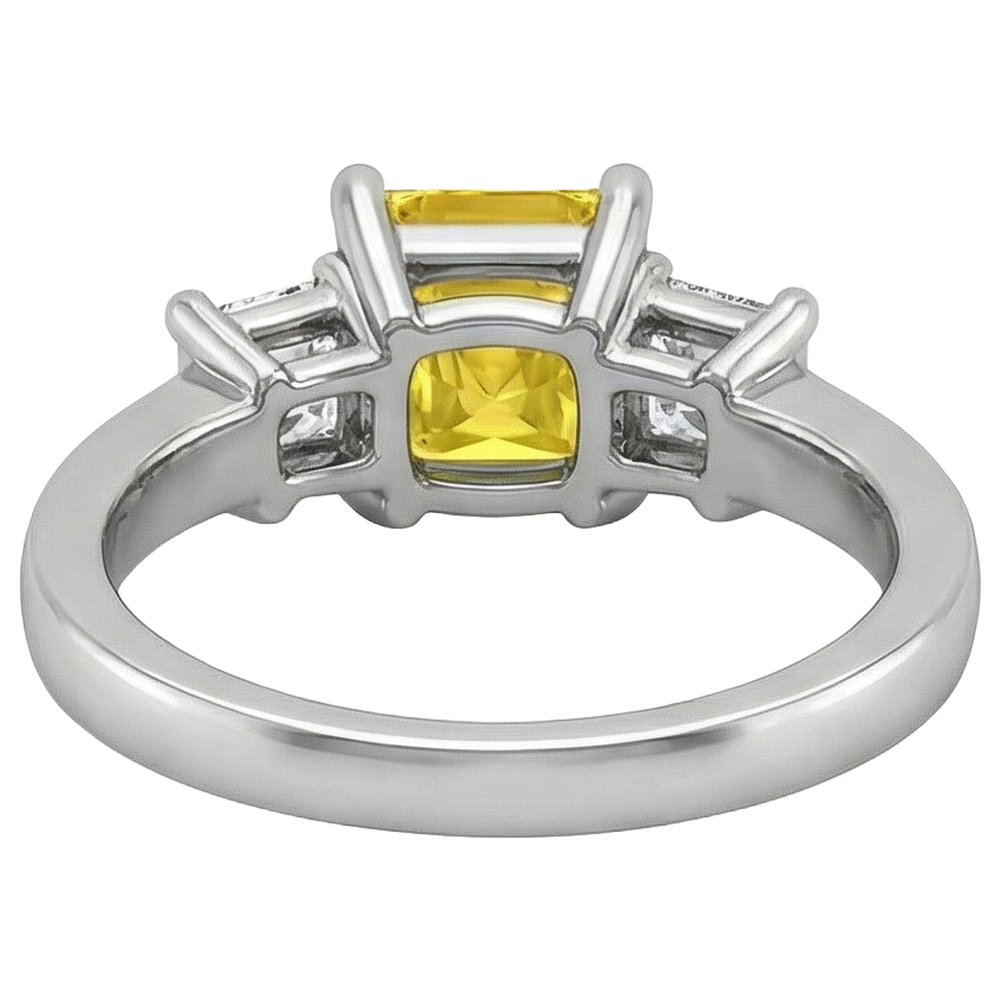 Anello principessa con zaffiro giallo diamante 5 carati 3 pietre oro bianco 14K