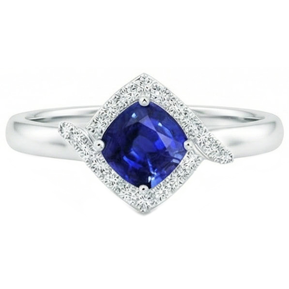 Anello promessa in oro bianco 14K con zaffiro di Ceylon e diamante da 2,25 carati