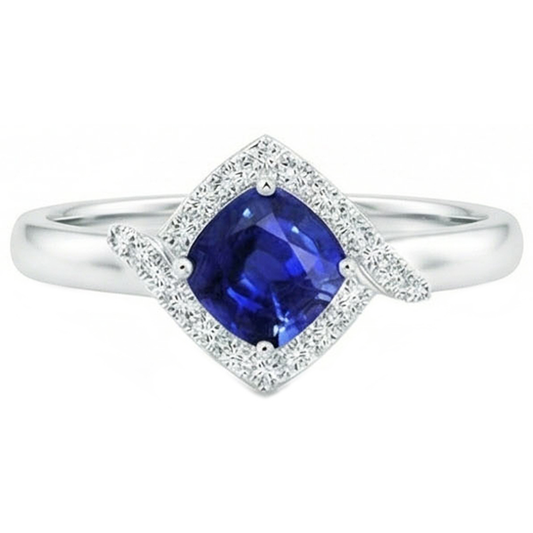 Anello promessa in oro bianco 14K con zaffiro di Ceylon e diamante da 2,25 carati