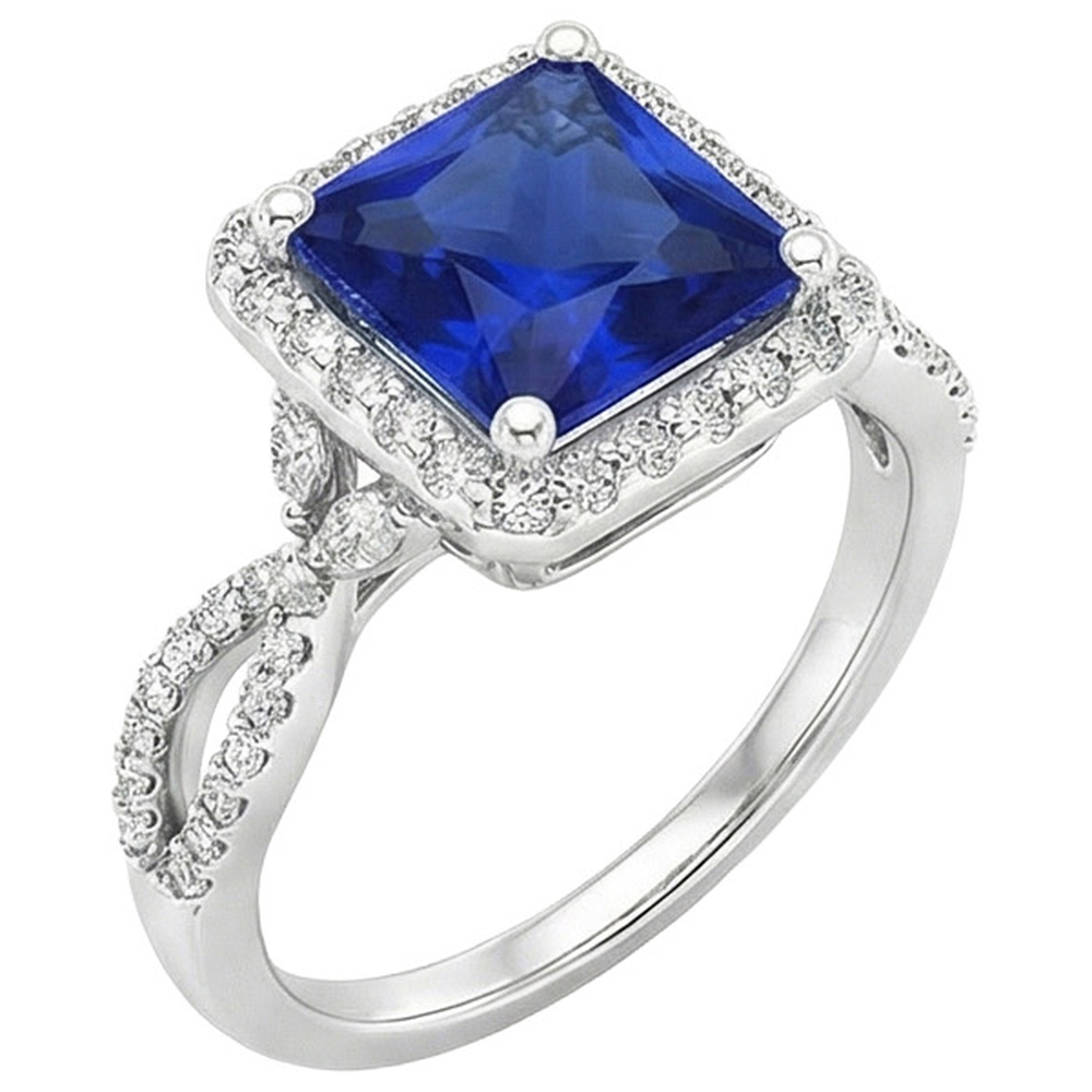 Anello quadrato con zaffiro Blu