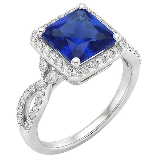 Anello quadrato con zaffiro Blu
