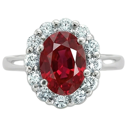 Anello rosso rubino taglio ovale e diamante 5 carati gioielli oro bianco 14 carati