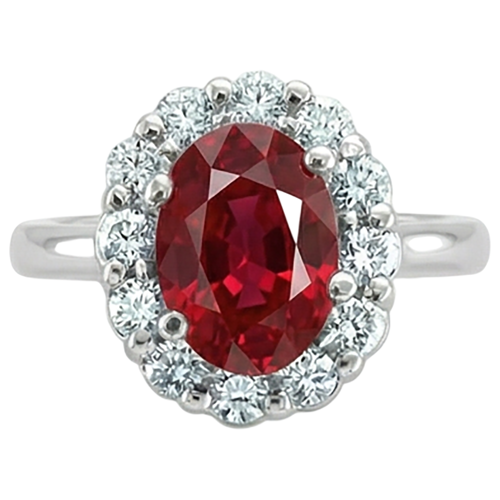 Anello rosso rubino taglio ovale e diamante 5 carati gioielli oro bianco 14 carati
