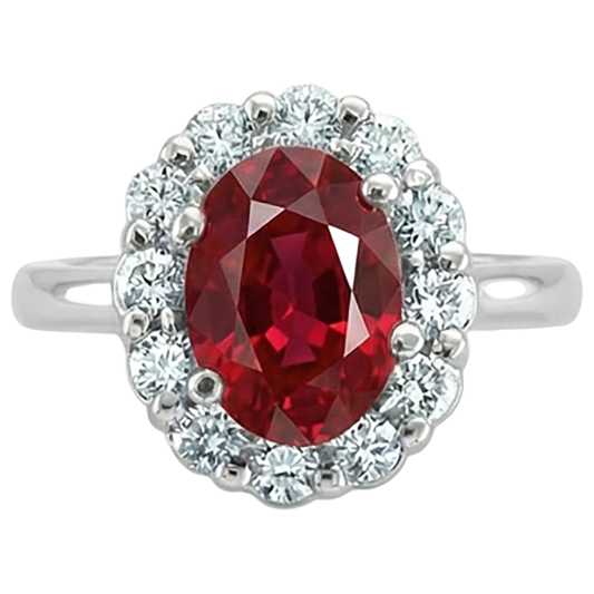 Anello rosso rubino taglio ovale e diamante 5 carati gioielli oro bianco 14 carati