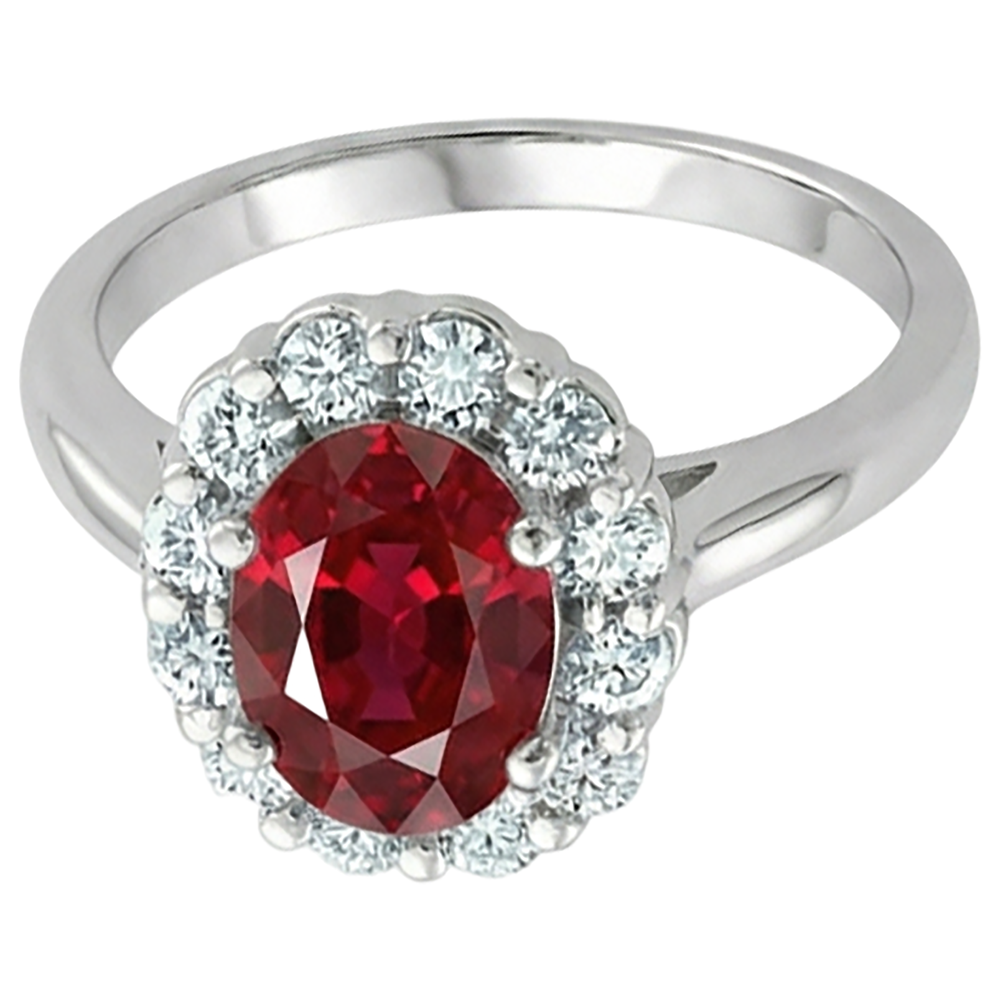 Anello rosso rubino taglio ovale e diamante 5 carati gioielli oro bianco 14 carati