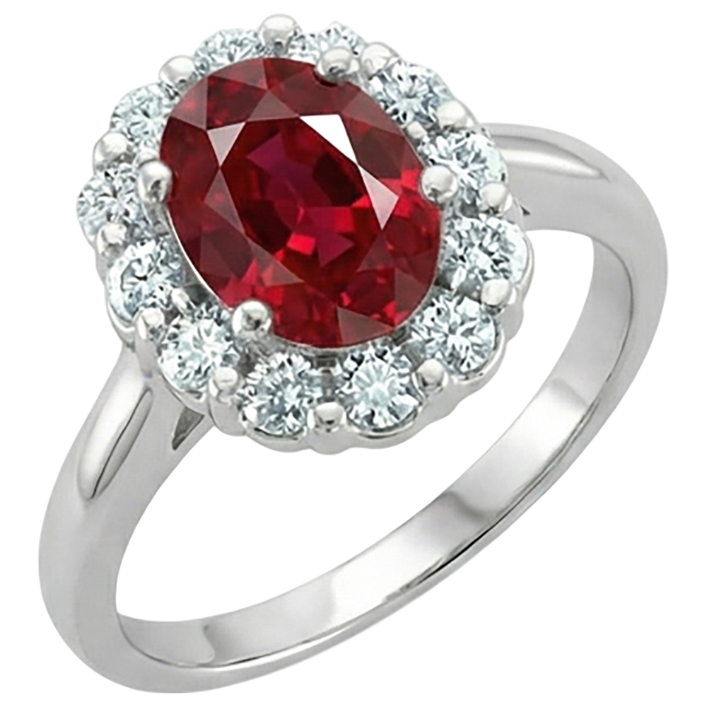 Anello rosso rubino taglio ovale e diamante 5 carati gioielli oro bianco 14 carati