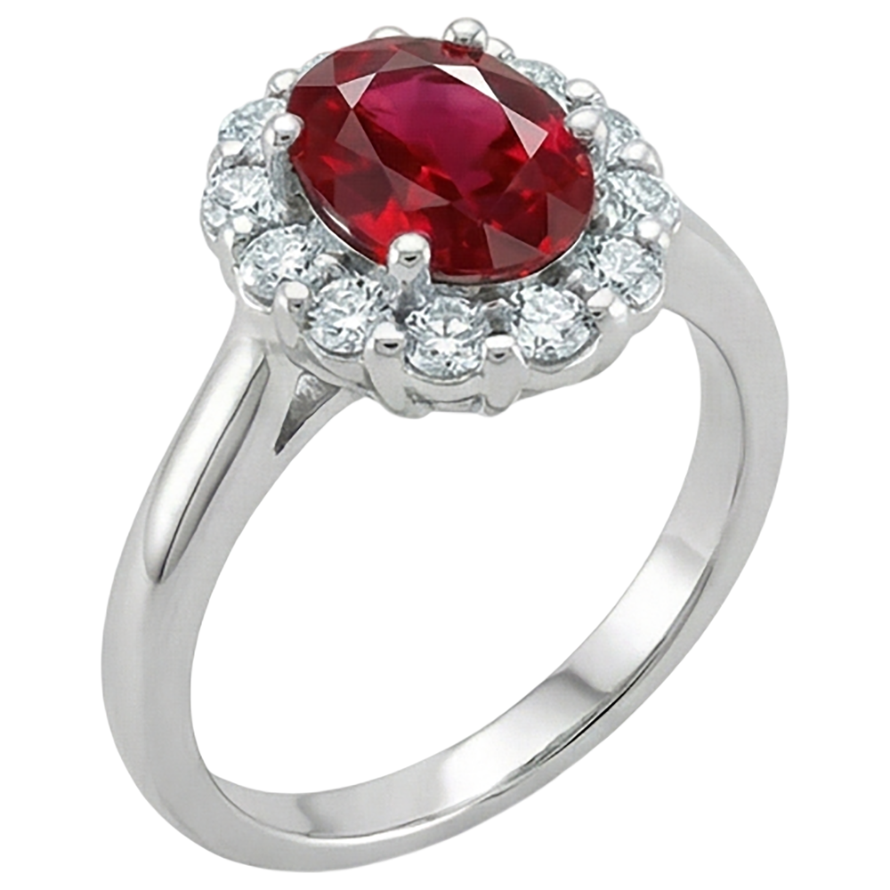 Anello rosso rubino taglio ovale e diamante 5 carati gioielli oro bianco 14 carati
