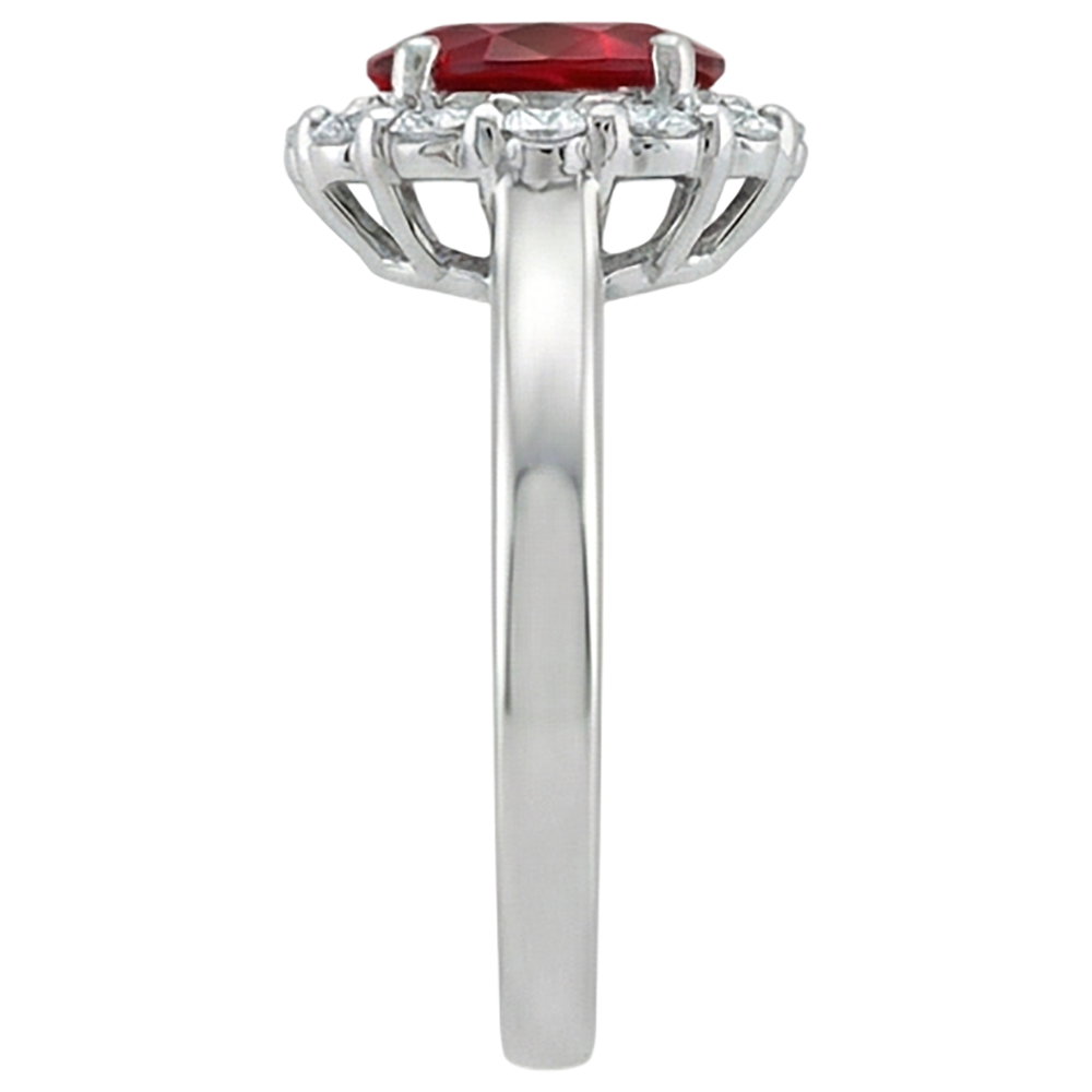 Anello rosso rubino taglio ovale e diamante 5 carati gioielli oro bianco 14 carati