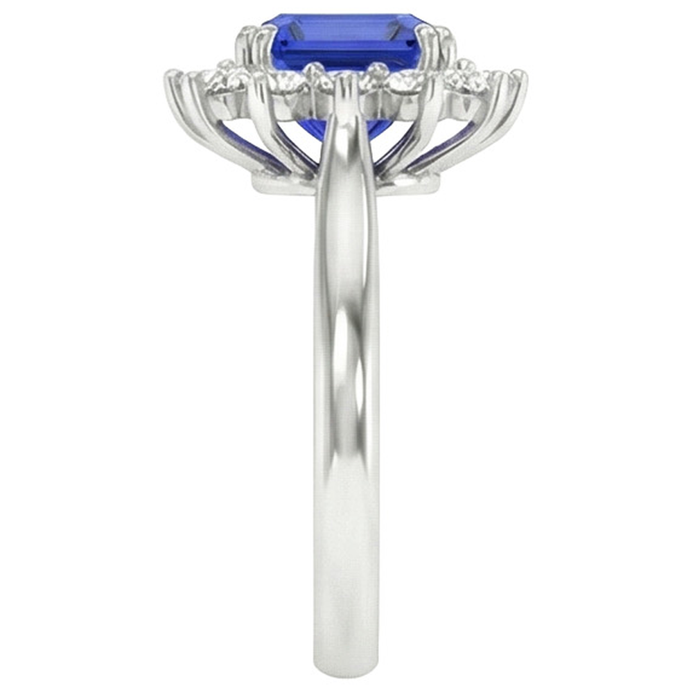 Anello rotondo Halo Diamond Asscher Cut Blue Sapphire 6.50 carati Anello in oro 14K