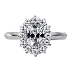 Anello rotondo e ovale con anello di diamanti da minatore vecchio stile fiore 4.50 carati