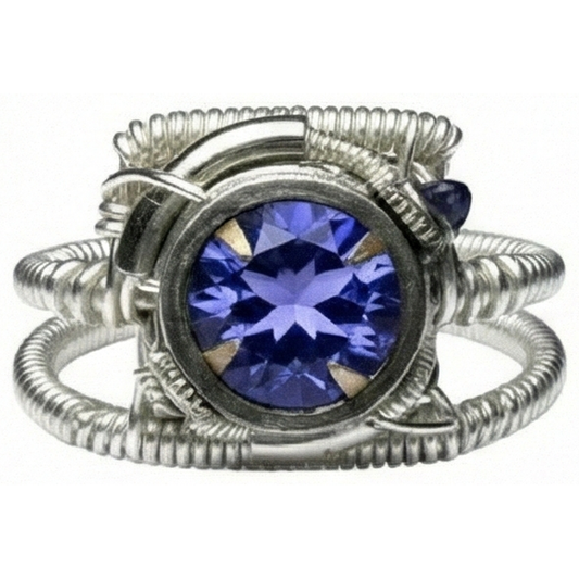 Anello rotondo in oro bianco con tanzanite Aaa stile antico 2 carati