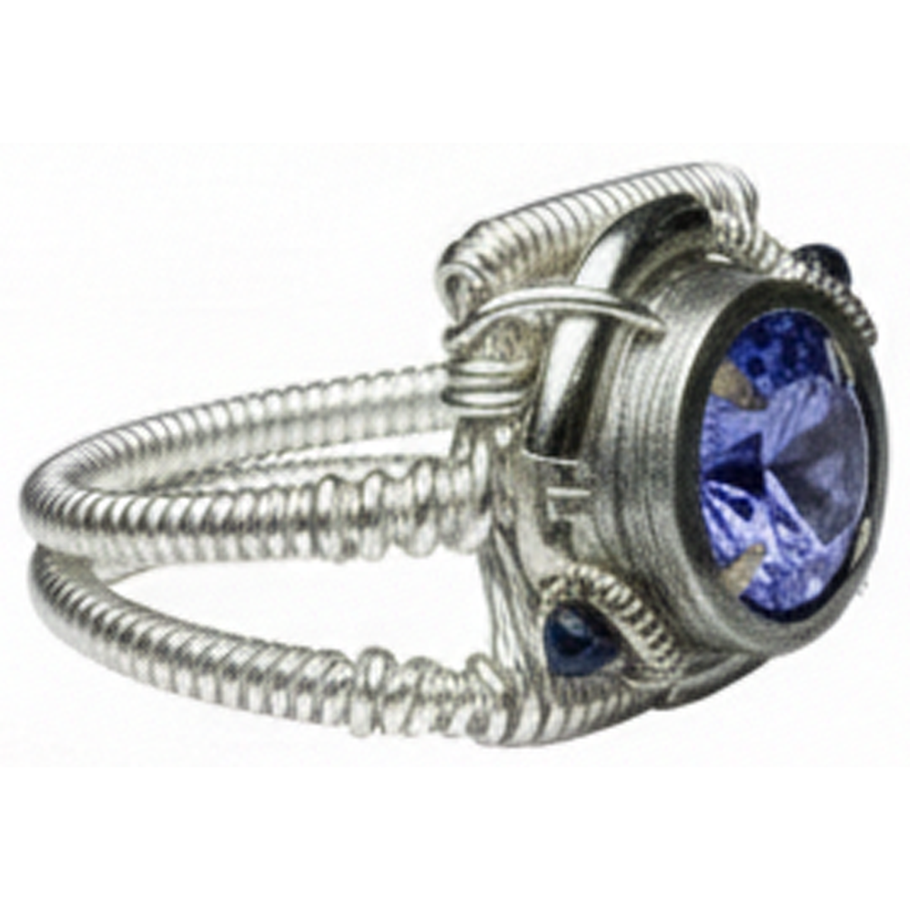 Anello rotondo in oro bianco con tanzanite Aaa stile antico 2 carati