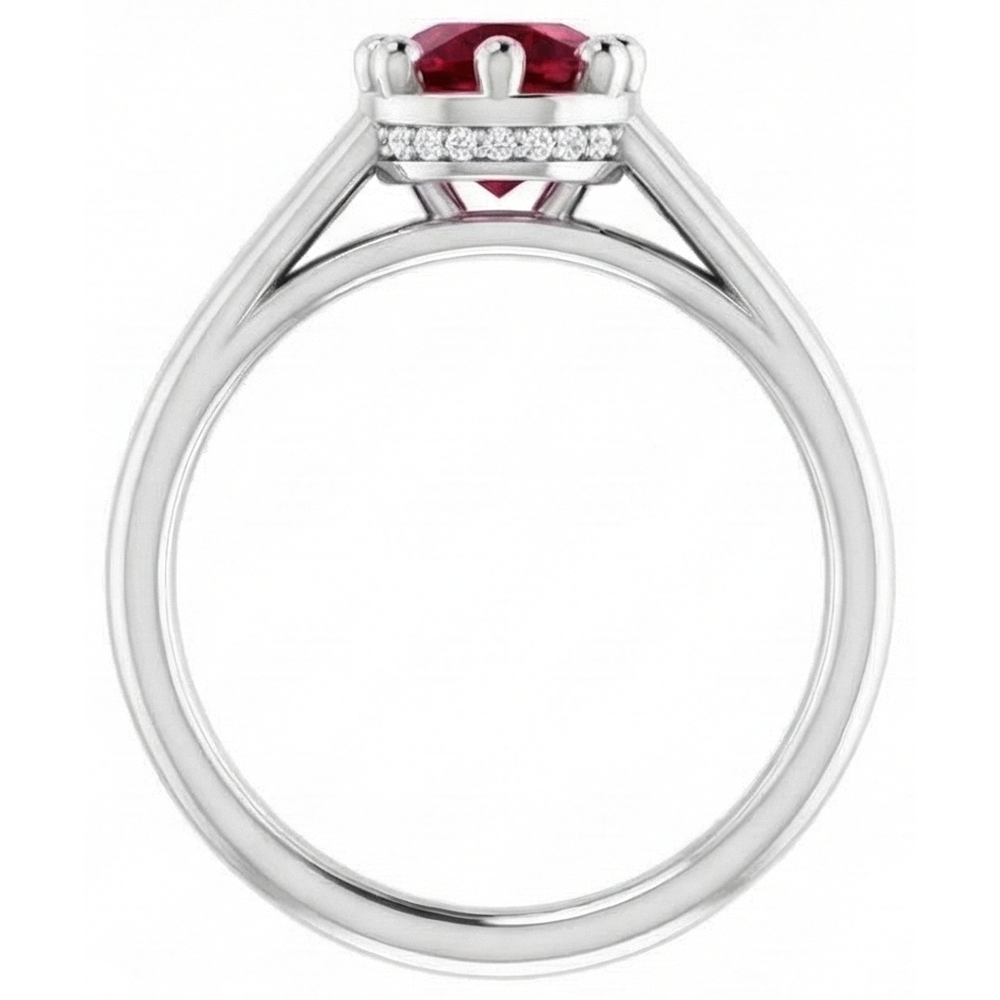 Anello rubino rotondo in oro bianco 14K stile a griffe 1.25 carati