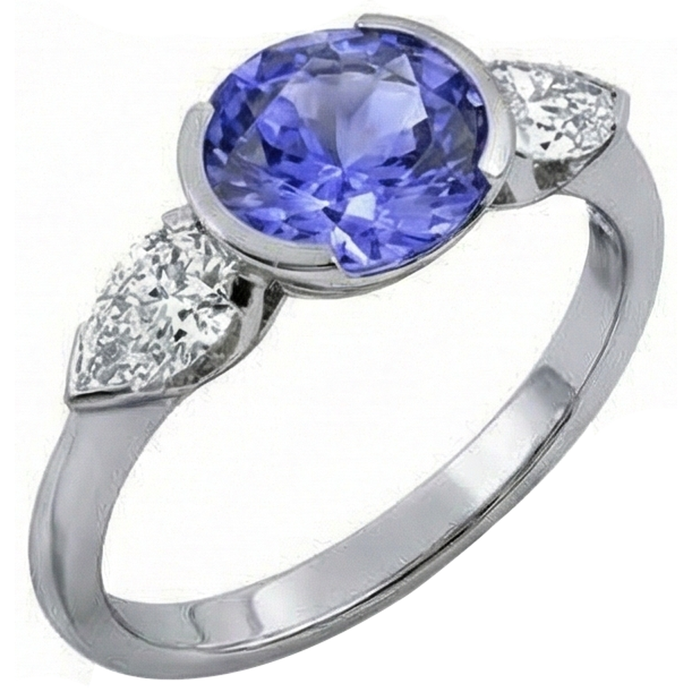 Anello scintillante con 3 pietre ovale con tanzanite e diamante a pera da 3 carati