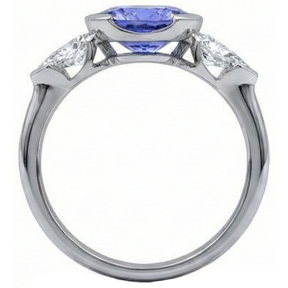 Anello scintillante con 3 pietre ovale con tanzanite e diamante a pera da 3 carati
