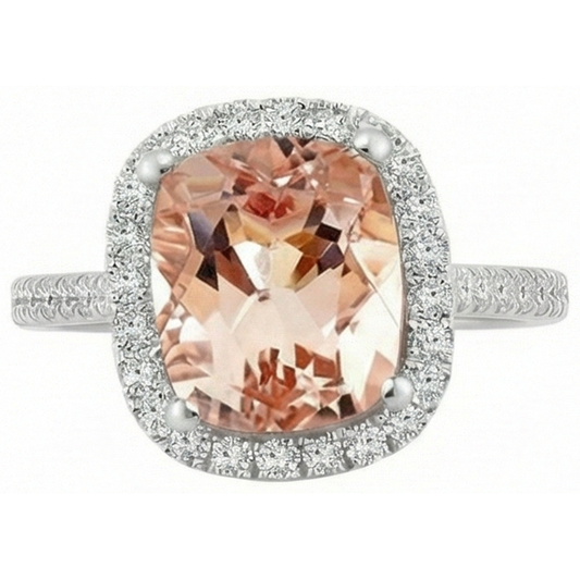 Anello scintillante con Morganite e diamanti da 8,75 ct, oro bianco 14K