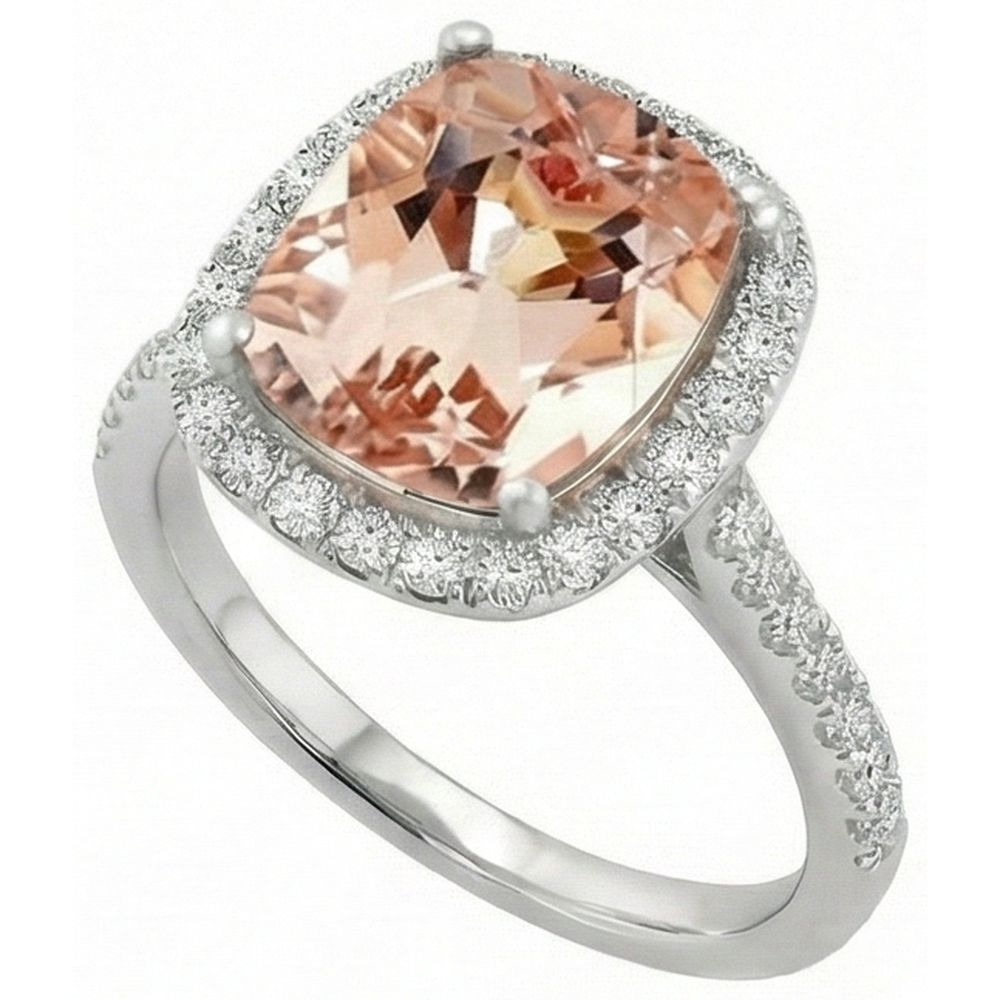 Anello scintillante con Morganite e diamanti da 8,75 ct, oro bianco 14K