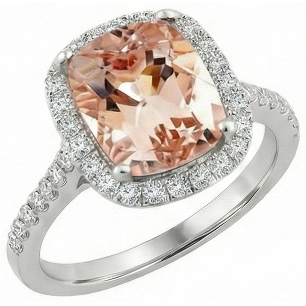 Anello scintillante con Morganite e diamanti da 8,75 ct, oro bianco 14K