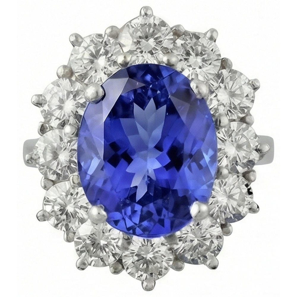 Anello scintillante con tanzanite AAA ovale da 6 carati e diamanti rotondi